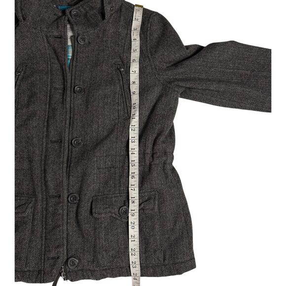 Women’s Aeropostale Wool Blend Coat Medium Gray Herringbone Hooded Jacket - Picture 13 of 13